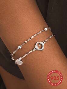 1 chiếc vòng tay hình trái tim rỗng hình giọt nước bằng bạc sterling 925 thanh lịch, thích hợp để đeo hàng ngày, dự tiệc, ngày lễ, hẹn hò hoặc làm quà tặng. - Bạc - Xem 1