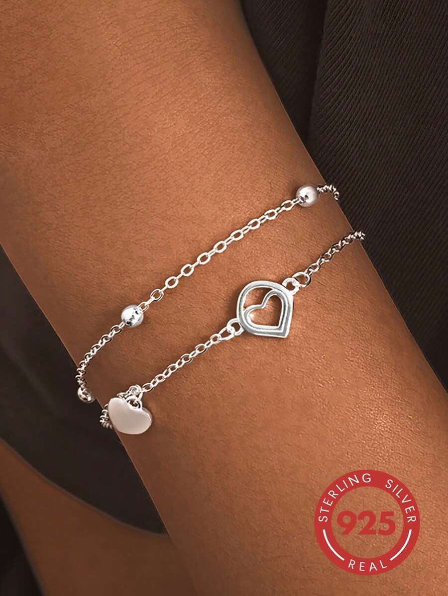 1 chiếc vòng tay hình trái tim rỗng hình giọt nước bằng bạc sterling 925 thanh lịch, thích hợp để đeo hàng ngày, dự tiệc, ngày lễ, hẹn hò hoặc làm quà tặng. - Bạc - Xem 1