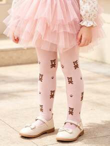 6 Pairs Girls' Simple Cute Solid Color And Bear Pattern Combination Tights, Tight Leggings Suitable For Spring, Autumn And Transitional Seasons, Daily Basic Style, Suitable For 0-3 Years Old Babies - Multicolor - View 5