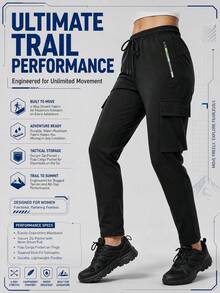 1pc Women's Outdoor Casual Sports Pants, Multi-Pocket Cargo Long Pants, Thin Casual Pants, Women's Straight Leg Cargo Pants, Zipper Pockets Black - Black - View 9