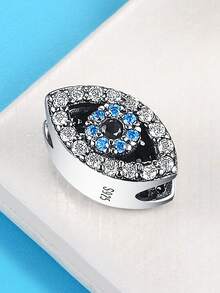 HuooNew 1pc 925 Sterling Silver Evil Eye Pendant Bead, Sparkling Blue & Clear Cubic Zirconia Protective Amulet, Compatible With European Bracelets, Good Luck Jewelry Gift - Silver - View 4