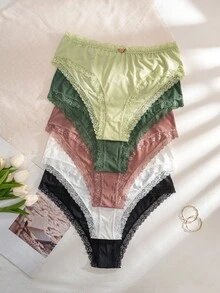 5pcs/Pack Plus Size Women Lace Patchwork Comfortable Briefs - Multicolor - View 3