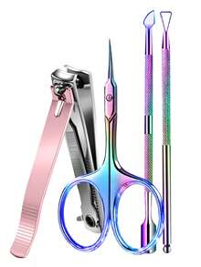 ANDVICTORY 4pcs Nail Clipper Scissors Cuticle Trimmer Set, Extremely Sharp Blades, With Cuticle Pusher And Stainless Steel Cutter, Suitable For Foot Care, Nail Care And Fingernails - Multicolor - View 6