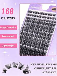 168 Peças Cílios Postiços Naturais Macios e Fofos em Cachos, Comprimento Misto & Naturalmente Encaracolados, Extensões de Cílios Reutilizáveis, Perfeito para DIY em Casa, Uso Diário, Encontros, Festas & Festivais, Presente Ideal para Mulheres - D - Visão 2