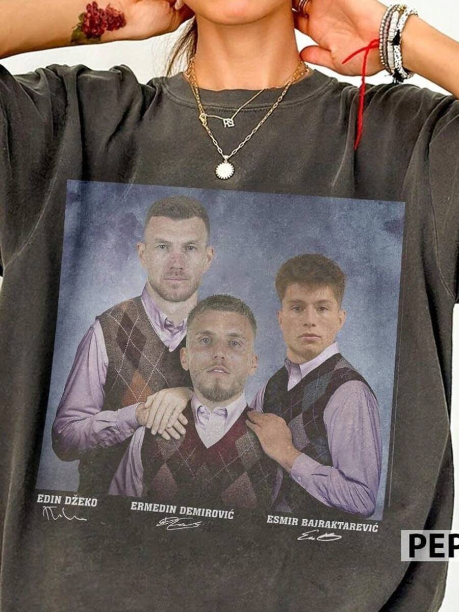 Camiseta de fútbol divertida y cómoda de Edin Džeko Esmir Bajraktarević Ermedin Demirović, camiseta de fútbol de Bosnia 2026 - Negro - Ver 1