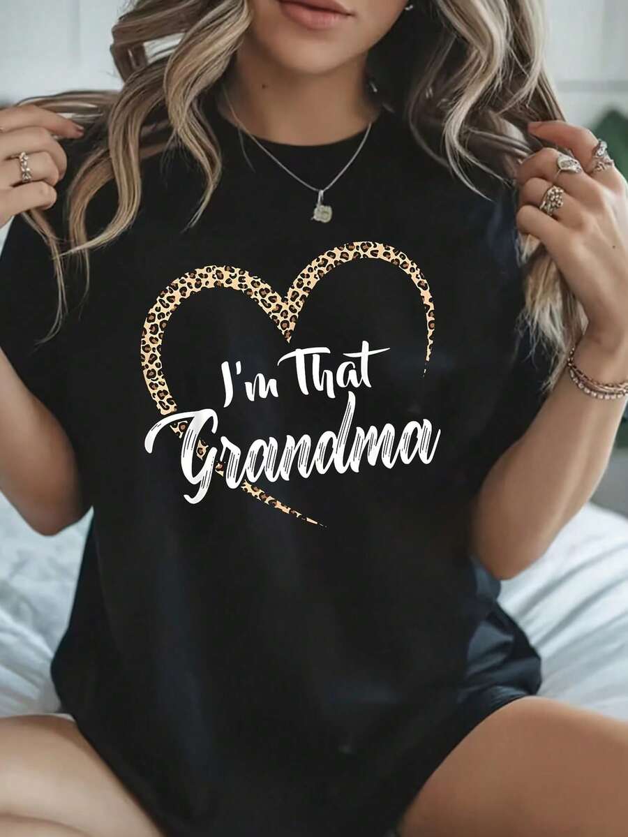 Camiseta de manga corta de verano para mujer de talla grande, estilo Y2K, camisetas de abuela para mujer, "I'm That Grandma", 1 pieza, 220g, camiseta de talla grande para mujer, divertida, c - Negro - Ver 1