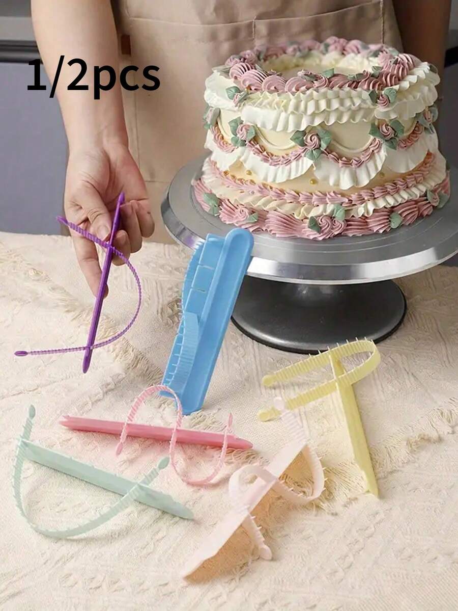 1/2pcs Cake Decorating Curved Tool With Scale, Cream Decorating Border Marker, Home DIY Baking Tool, Cake Arc Decorating Aid, Arc Lace Border Decorating Marker, Fondant Baking Tool, Suitable For Kitchen And Bakery - Multicolor - View 1