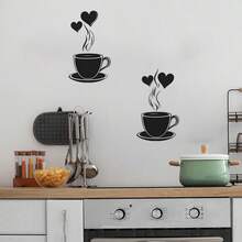 1PC 20*30cm 2D Coffee Cup & Heart-Shaped Steam Pattern Wall Sticker, Removable Black Silhouette Wall Decal, Suitable For Kitchen Coffee Bar Decor - Multicolor - View 2
