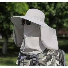 Sun Visor Hats - (Wide-brimmed Hat + Face Mask) -- Khaki - View 7