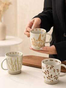 DearDali 1 Stück 500ml Vintage handbemalte Ast & Blatt pastoraler Stil Unterglasur Keramik Tasse, Sesam gesprenkelte Glasur Boden, Pflanzenmuster, Mikrowellengeeignet, kratzfest, Spülmaschinenfest, geeignet für Frühstücksmilch zu Hause, Nachmittagstee im Büro, tägliche Wasserbecher im Schlafzimmer, Getränkeservice im Café, Feiertagsgeschenk oder Schulanfang - Verschiedenfarbig - Übersicht 6