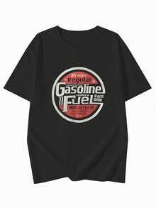 Made In Japan, Spring/Summer Cotton, Round Neck, Loose Fit, Versatile, Simple, English Print Short-Sleeve T-Shirt - Black - View 4