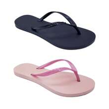 Kit Of 2 Pairs Of Women's Slim Flat Sandals, Black Rose, Comfortable, Lightweight, Soft, Original F02 - Black/Rose - View 4