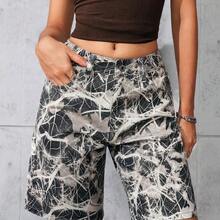 xuehuamaoyi02  PETITE Short bermuda de mezclilla para mujer, de corte holgado y casual, con bolsillos - Azul - Ver 8