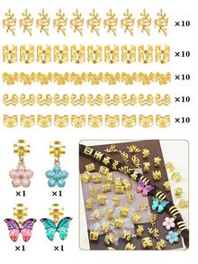 54 pezzi Elastici per capelli regolabili in lega con fiori e onde, con farfalle e camelie colorate, accessori per capelli stile giardino romantico per donne - Dorato - Visualizzare 8