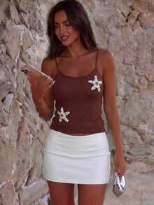 Nuovo top canotta in maglia da donna, abbigliamento sexy da vacanza per l'estate - Caffè Marrone - Visualizzare 3