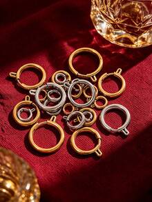 10 Pcs Round Spring Gate Clasps, 304 Stainless Steel 18K Gold Plated Open Jump Rings For DIY Handmade Necklaces, Bracelets And Keychains - Slingshot Buckle - View 1