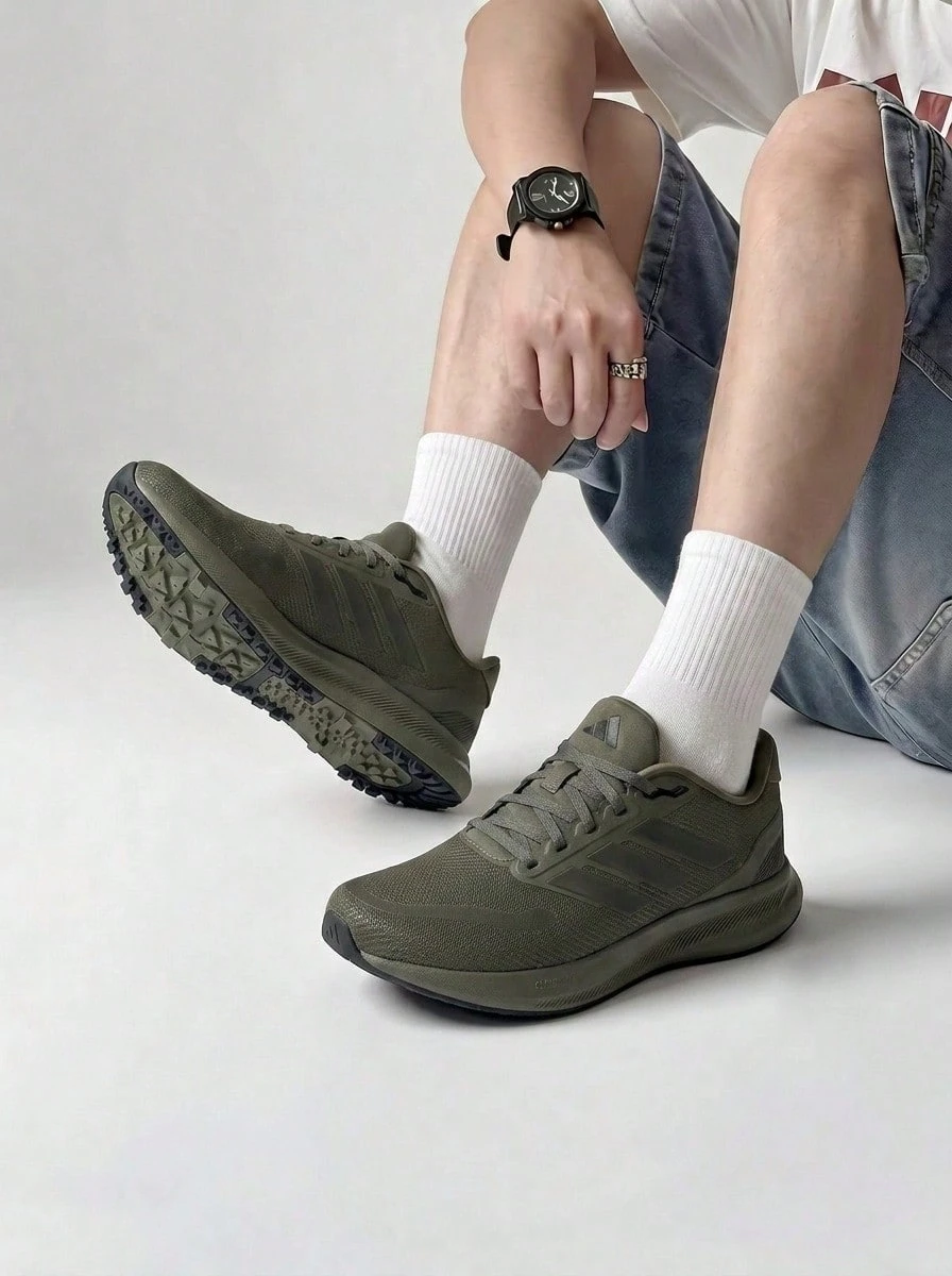 Adidas Runfalcon Men's Casual Athletic Shoes Retro Comfortable Versatile Running Street Style Office Black IE0525 - OliveStrata/ShadowOlive/CoreBlack - View 1