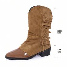 Autumn/Winter New Women's Thick Heel Mid-Calf Boots Tassel Black Vintage British Style Versatile Outdoor Riding Boots - Khaki - View 5