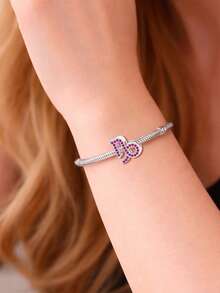 1pc Fashion Charming Minimalist Zirconia Inlaid December Zodiac Beaded Bracelet Necklace, Niche Creative Versatile DIY Jewelry, Birthday Gift - Silver - View 5
