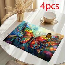 1/2/4/6/8入 蝴蝶印花餐墊 18"*12"(45*30cm) 2款設計 彩虹藝術蝴蝶與紫色水晶蝴蝶 100%聚酯纖維 防水防污耐熱 可機洗耐用 桌墊 適用於居家 餐廳 B&B - 彩色 - 查看 19