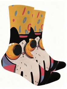 1/5/10 Pairs Multicolor Contrast Pattern Mid-Calf Socks, Fun Crazy Novelty Breathable Socks, Men's Gift, Fashion Preppy Style, Soft And Breathable, Daily Versatile, Sports, Casual Wear, Spring Summer Autumn Winter - Multicolor - View 4