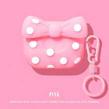 Polka Dot Bow Earphone Case, Cartoon Dirt-Resistant Hard Shell, Pendant, Girly Accessory, Full Protection - Pink - View 1