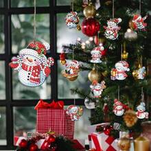 12pcs/Set Holiday 5D DIY Diamond Painting Christmas Ornament Set - Vibrant Keychains With Round Diamonds, DIY Cute Christmas Snowman, Perfect For Holiday Decor And Crafting, Christmas Diamond Painting, Christmas Ornaments, Christmas Tree Crafts - View 4