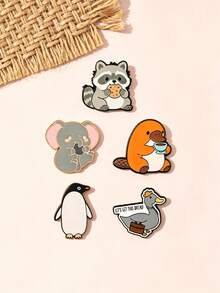1/5pcs Cartoon Animal Enamel Brooch Platypus Penguin Multiple Styles Metal Pin Decor For Coat Canvas Bag Self-Use Decoration Holiday Gift For Friends Niche Thoughtful Gift - Multicolor - View 11