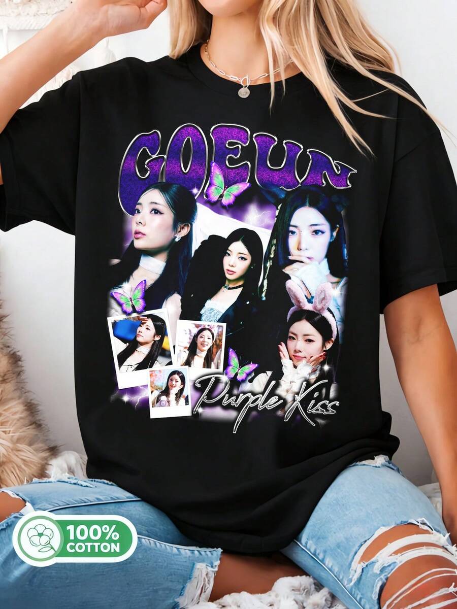 Retro Goeun Purple Kiss T-Shirt, Purple Kiss HeadWay Tour T-Shirt, Purple Kiss A Violet To Remember T-Shirt, Purple Kiss Our Now Tee Tee - Black - View 1