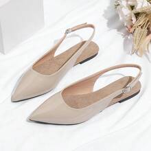 Glossy Pointed Toe Flat Slide Sandals For Women - Apricot - View 16