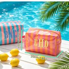 Custom Striped Toiletry Bag, Personalized Travel Storage Bag, Waterproof Name Makeup Organizer, Travel Makeup Bag, Vacation Gift, Waterproof Storage Bag, Summer Storage Bag, Personalized Storage Bag, Beach Bag Liner, Custom Travel Bag, Pool Party Gift, Toiletry Organizer - Multicolor - View 4
