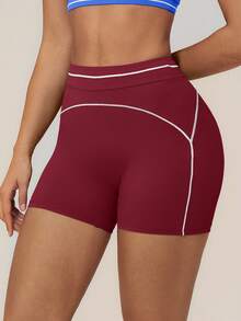 TimeOff Women's 1pc Contrast White Line High Waist Tummy Control Sports Shorts - Burgundy - View 5