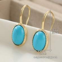 Vintage Fashion Blue Geometric Oval Pendant Earrings, Suitable For Daily And Holiday Wear. - Gold - View 2