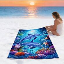 1pc Realistic 3D Dolphin Print Microfiber Beach Towel, Quick Dry Sand Resistant Super Absorbent Swimming Towel, Large Rectangle Beach Blanket For Summer Vacation Pool Travel Camping Bath Use - Multicolor - View 4