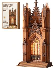 Robotime Rolife 3D Puzzle Twin Towers Cathedral, Wooden Puzzle For Adults, 111-Piece Model Kit, 2 Hours Assembly Time, Collectible Home Decor - TGA01 - View 1