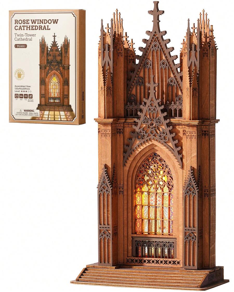 Robotime Rolife 3D Puzzle Twin Towers Cathedral, Wooden Puzzle For Adults, 111-Piece Model Kit, 2 Hours Assembly Time, Collectible Home Decor - TGA01 - View 1