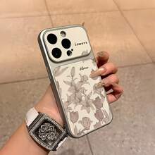 1 pieza Funda de teléfono personalizada con patrón de tulipán en gris plateado, protección completa de lente, anti-caída, anti-colisión, compatible con iPhone 16 Pro Max/17/16/15/14 Plus/13/12/11 Air, carcasa protectora - Multicolor - Ver 2