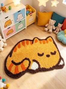 1pc Sleeping Orange Cat Shaped Rug, Pink Bedroom Decor, Small Rug, Carpet, Home Decor, Living Room Rug, Living Room Small Rug, Bedroom Rug, Living Room Home Decor, Outdoor Rug, Washable Rug - Multicolor 6 - View 5