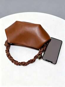 Women's Fashion Woven Knotted Soft Leather Solid Color Cloud Handbag - Brown - View 7