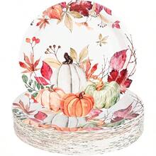 - Platos de papel de calabazas de otoo, hojas de calabaza rsticas, plato de desechable de pulgadas, plato de postre de otoo para cumpleaos, shower, suministros para - 24 - Ver 9