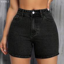 xuehuamaoyi02  Shorts de mezclilla casuales lisos para mujer para uso diario - Lavado ligero - Ver 11