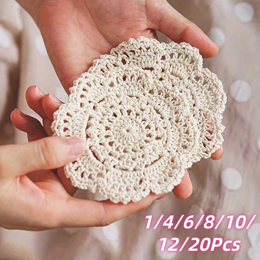 1/4/6/8/10/12/20入組復古花卉鉤編杯墊、復古圓形杯墊、耐熱餐墊、桌巾與桌面裝飾 - 適合居家、住宅、廚房、咖啡桌、木桌、餐廳、酒吧裝飾