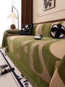 1pc Chenille Sofa Cover, Classic Minimalist Style, Scratch-Resistant & Durable Pet-Friendly, All-Season Sofa Protection, Suitable For Bedroom, Living Room, Study, Office, Machine Washable - Green - View 1