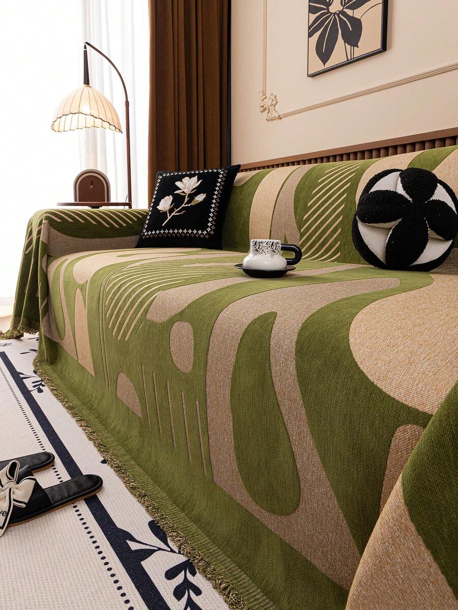 1pc Chenille Sofa Cover, Classic Minimalist Style, Scratch-Resistant & Durable Pet-Friendly, All-Season Sofa Protection, Suitable For Bedroom, Living Room, Study, Office, Machine Washable - Green - View 1