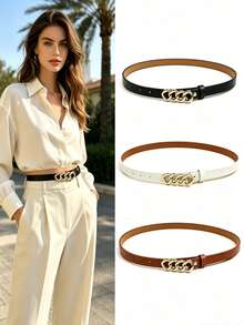 APLCSEY 1pc Women's Chain Design Fashion Belt Suitable For Matching With Pants - 4 Rings - View 1