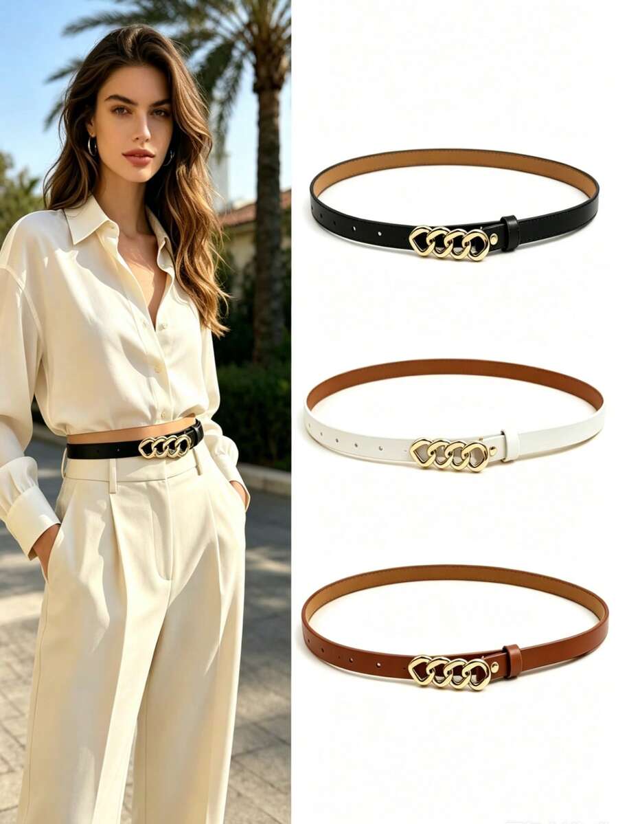 APLCSEY 1pc Women's Chain Design Fashion Belt Suitable For Matching With Pants - 4 Rings - View 1