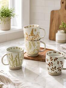 DearDali 1 Stück 500ml Vintage handbemalte Ast & Blatt pastoraler Stil Unterglasur Keramik Tasse, Sesam gesprenkelte Glasur Boden, Pflanzenmuster, Mikrowellengeeignet, kratzfest, Spülmaschinenfest, geeignet für Frühstücksmilch zu Hause, Nachmittagstee im Büro, tägliche Wasserbecher im Schlafzimmer, Getränkeservice im Café, Feiertagsgeschenk oder Schulanfang - Verschiedenfarbig - Übersicht 7