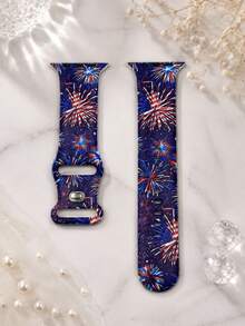 1條星空紅藍白煙花圖案矽膠錶帶，男女通用，適用於Apple Watch 38mm 40mm 41mm 42mm 44mm 45mm 49mm，相容 Series Ultra/S11/S10/SE/8/7/6/5/4/3/2/1，適合美國日節日慶祝禮物錶帶配件，時尚休閒運動款柔軟舒適替換錶帶 - 彩色 - 查看 11