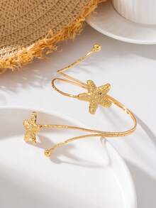1pc Light Luxury Elegant Summer Beach Vacation Style Gold Starfish Niche Design Women's Arm Cuff - Golden - View 3