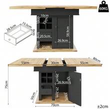 Telescopic Dining Table (110-140*80cm), Folding Kitchen Table For 4 To 6 People, Extendable Table, Space-Saving Kitchen Table, For Kitchen And Living Room, Table With Wine Rack And Drawers - Black - View 5